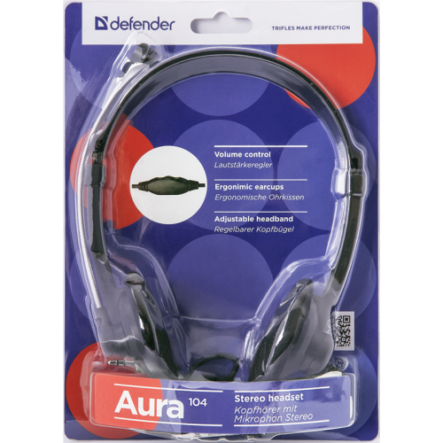 Defender Компьютерная гарнитура Aura 104 черный, кабель 1,8 м