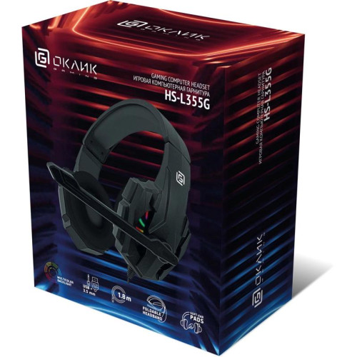 Наушники с микрофоном Oklick HS-L355G черный 1.8м мониторные оголовье (1939807)