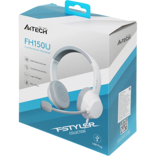 Наушники с микрофоном A4Tech Fstyler FH150U белый/серый 2м накладные USB оголовье (FH150U WHITE)