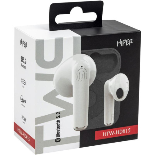 Гарнитура вкладыши Hiper TWS MP3 HDX15 белый беспроводные bluetooth в ушной раковине (HTW-HDX15)