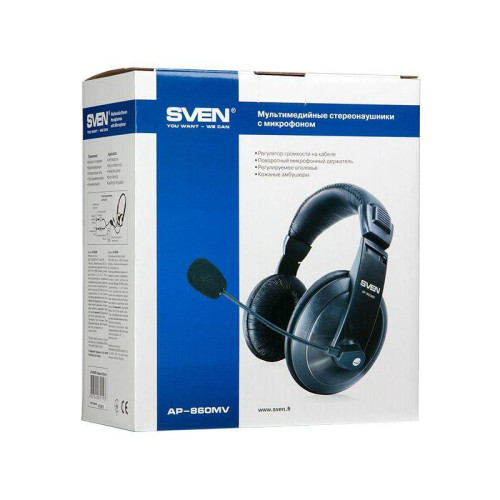 Наушники с микрофоном Sven AP-860MV черный 2м мониторные оголовье (SV-0410860)