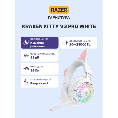 Гарнитура Razer Kraken Kitty V3 Pro - White/ Razer Kraken Kitty V3 Pro - White Headset