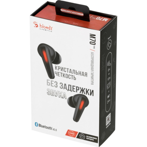 Гарнитура внутриканальные A4Tech Bloody M70 черный/красный беспроводные bluetooth в ушной раковине (M70 BLACK+ RED)