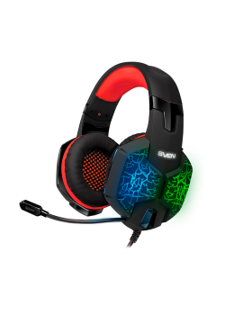 Игровые наушники с микрофоном SVEN AP-U988MV, черный-красный (USB, LED, 7.1)