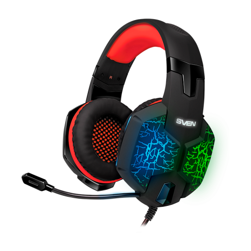 Игровые наушники с микрофоном SVEN AP-U988MV, черный-красный (USB, LED, 7.1)