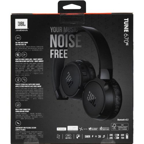 Гарнитура накладные JBL Tune 670NC черный беспроводные bluetooth оголовье (JBLT670NCBLK)