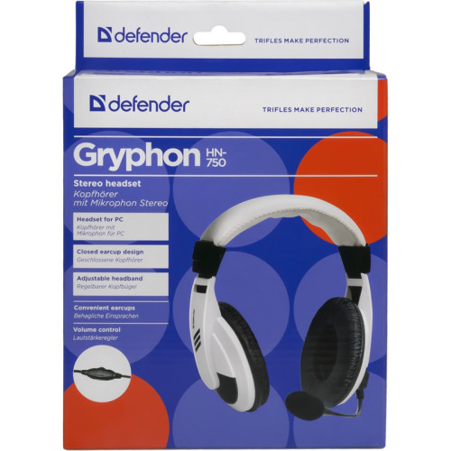 Наушники с микрофоном Defender Gryphon HN-750 белый/черный 2м накладные оголовье (63747)