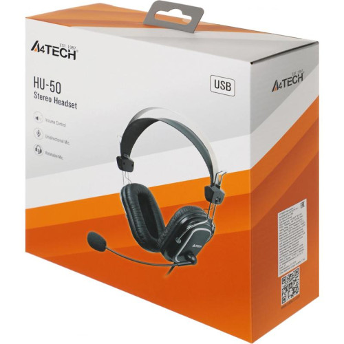 Наушники с микрофоном A4Tech HU-50 черный 2м накладные USB оголовье