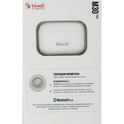 Гарнитура внутриканальные A4Tech Bloody M30 белый беспроводные bluetooth в ушной раковине (M30 (WHITE))