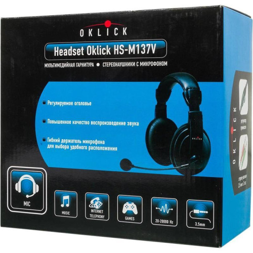 Наушники с микрофоном Оклик HS-M137V черный 1.8м мониторные оголовье (614046) Наушники с микрофоном Оклик HS-M137V черный 1.8м мониторные оголовье (614046)