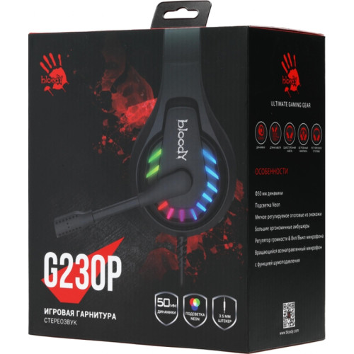 Наушники с микрофоном A4Tech Bloody G230p черный 2м накладные оголовье (G230P)