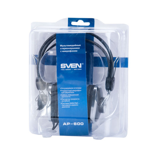 Наушники с микрофоном Sven AP-600 черный 2.2м накладные оголовье (SV-0410600)