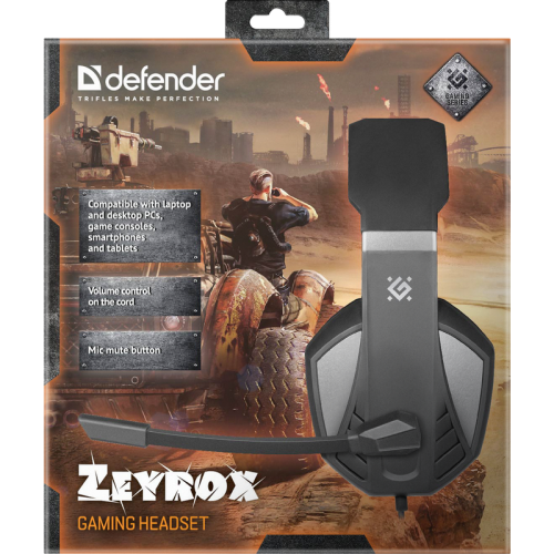 Defender Игровая гарнитура Zeyrox черный+серый, кабель 1.8 м Defender Игровая гарнитура Zeyrox черный+серый, кабель 1.8 м