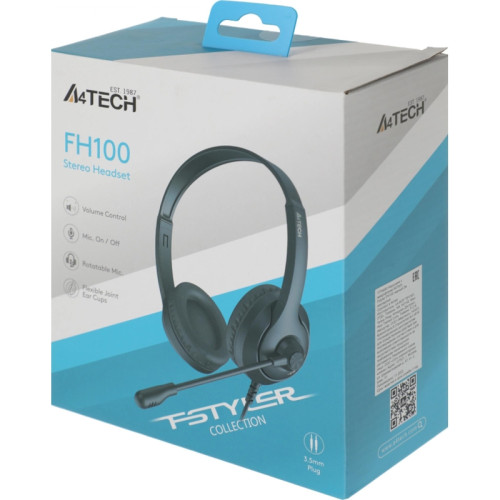 Наушники с микрофоном A4Tech Fstyler FH100 черный 2м накладные оголовье (FH100 (STONE BLACK)) Наушники с микрофоном A4Tech Fstyler FH100 черный 2м накладные оголовье (FH100 (STONE BLACK))