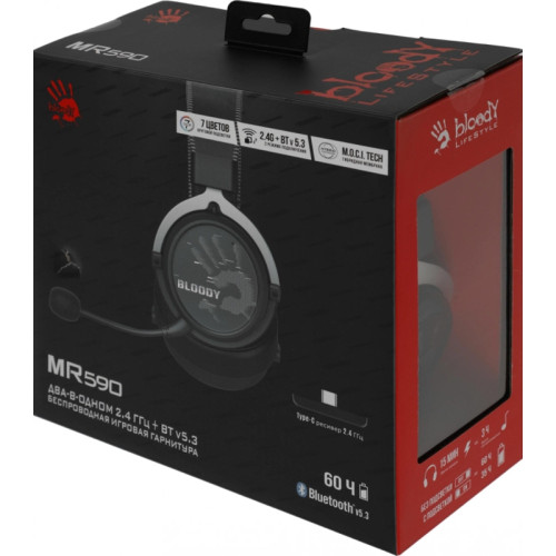 Наушники с микрофоном A4Tech Bloody MR590 Sports черный 1.5м мониторные BT/Radio/3.5mm оголовье (MR590 + WIRED/SPORT BLACK)