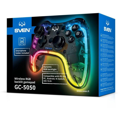 Беспроводной геймпад SVEN GC-5050 (14 кл. 2 стика, D-pad, PS4/PS3/NS/PC/Android/iOS, RGB)