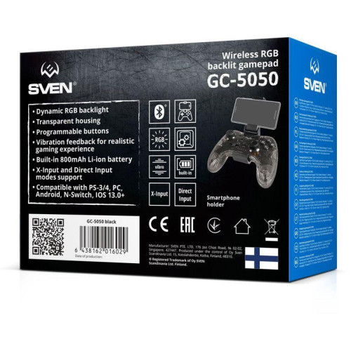 Беспроводной геймпад SVEN GC-5050 (14 кл. 2 стика, D-pad, PS4/PS3/NS/PC/Android/iOS, RGB)