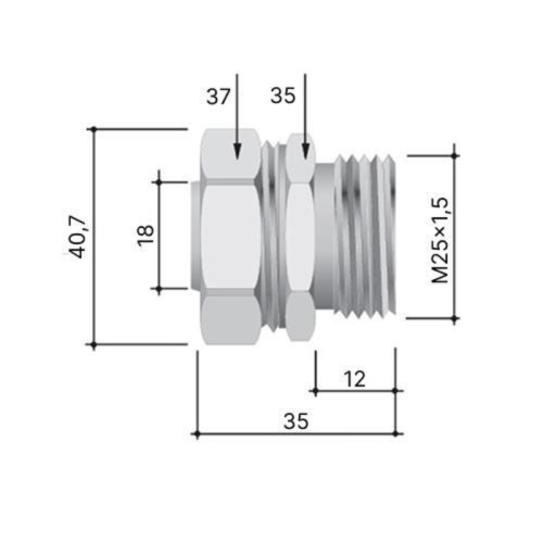 Муфта металлорукав-коробка DN 20,М25х1,5 наружная резьба
