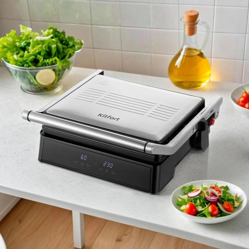 Электрогриль Kitfort КТ-3664 2000Вт серебристый/черный