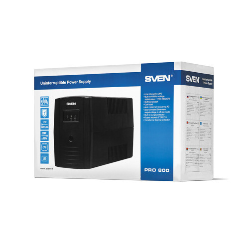ИБП SVEN Pro 800, линейно-интерактивный, автоматический стабилизатор напряжения, 480Вт, 800Ва, 2 евророзетки/ UPS SVEN Pro 800, line-interactive, automatic voltage regulator, 480W, 800Va, 2 outlets ИБП SVEN Pro 800, линейно-интерактивный, автоматический стабилизатор напряжения, 480Вт, 800Ва, 2 евророзетки/ UPS SVEN Pro 800, line-interactive, automatic voltage regulator, 480W, 800Va, 2 outlets