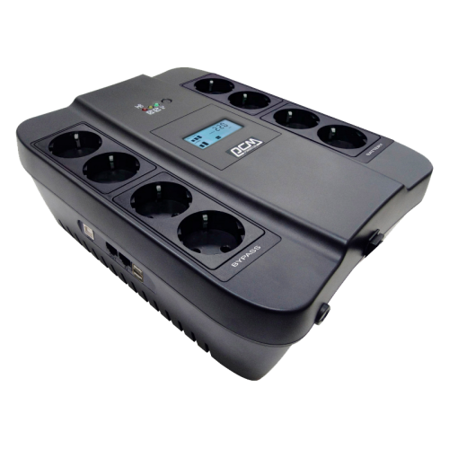 UPS SPD-1100U LCD, line-interactive, digital display, 1100 VA, 605 W, 4 Euro sockets with backup power supply, 4 Euro sockets with filtering, USB protection RJ45/RJ11,lead acid battery 12V 9Ач, WxDxH 285х232х103мм, 7.8 kg
