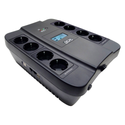 UPS SPD-750U LCD, line-interactive, digital display, 750 VA, 450 watts, 4 Euro sockets with backup power supply, 4 Euro sockets with filtering, USB protection RJ45/RJ11, lead acid battery 12V 9Ач, WxDxH 285х232х103мм, 7.4 kg