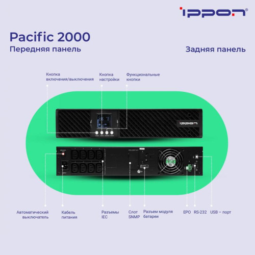 Источник бесперебойного питания Ippon Pacific 2000 1800Вт 2000ВА черный Источник бесперебойного питания Ippon Pacific 2000 1800Вт 2000ВА черный