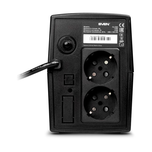 ИБП SVEN Pro 400, линейно-интерактивный, автоматический стабилизатор напряжения, 240Вт, 400Ва, 2 евророзетки, черный, габариты 100х295х145мм, 3,6кг./ UPS SVEN Pro 400, linear-interactive, automatic voltage regulator, 240W, 400Va, 2 eurosockets, black, dim