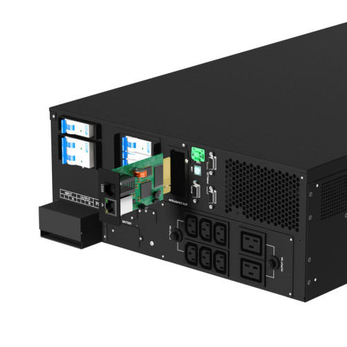 Источник бесперебойного питания/ ONTEK SM RT 6 (SB) BUL10, 6 кВА/6 кВт (PF=1) с внутренними аккумуляторными батареями с расчетным сроком службы 10 лет, выходными клеммами и выходными розетками 6шт х С13, 2шт х С19, с выключателем сервисного байпаса и выхо
