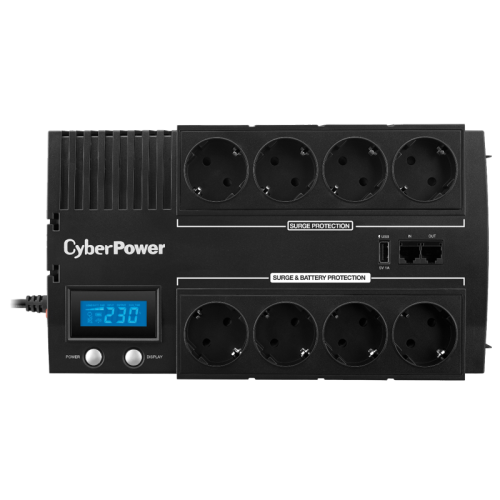 ИБП CyberPower BR700ELCD, Line-Interactive, 700VA/420W, 8 Schuko розеток, USB&USB Charger, RJ11/RJ45, LCD дисплей, Black, 0.23х0.33х0.2м., 6.2кг./ UPS Line-Interactive CyberPower BR700ELCD 700VA/420W LCD USB/RJ11/45 (4+4 EURO)