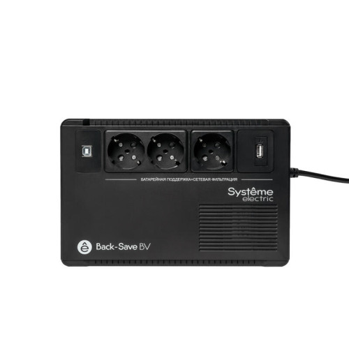 ИБП Systeme Electric Back-Save BV 400 ВА, автоматическая регулировка напряжения, 3 розетки Schuko, 230 В, 1 USB Type-A ИБП Systeme Electric Back-Save BV 400 ВА, автоматическая регулировка напряжения, 3 розетки Schuko, 230 В, 1 USB Type-A