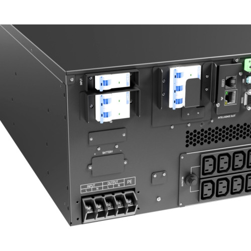 Источник бесперебойного питания/ ONTEK SM RT 10 (SB), 10 кВА/10 кВт (PF=1) с внутренними аккумуляторными батареями 16шт/9Ач, выходными клеммами и выходными розетками 8шт х С13, 4шт х С19, с выключателем сервисного байпаса и выходным выключателем, зарядное