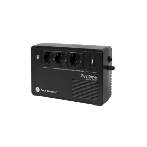 ИБП Systeme Electric Back-Save BV 400 ВА, автоматическая регулировка напряжения, 3 розетки Schuko, 230 В, 1 USB Type-A ИБП Systeme Electric Back-Save BV 400 ВА, автоматическая регулировка напряжения, 3 розетки Schuko, 230 В, 1 USB Type-A