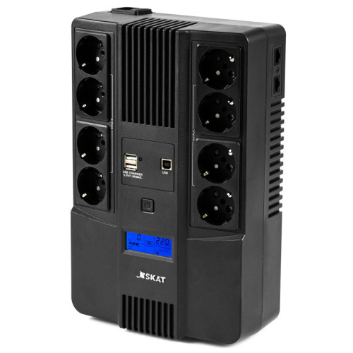 8933 ИБП SKAT-UPS 800-AID-IN-1x9-8 220В 480Вт, LCD, АКБ 1x 9Ач, line interactive, мод.синус, 8хSchuko,2xUS