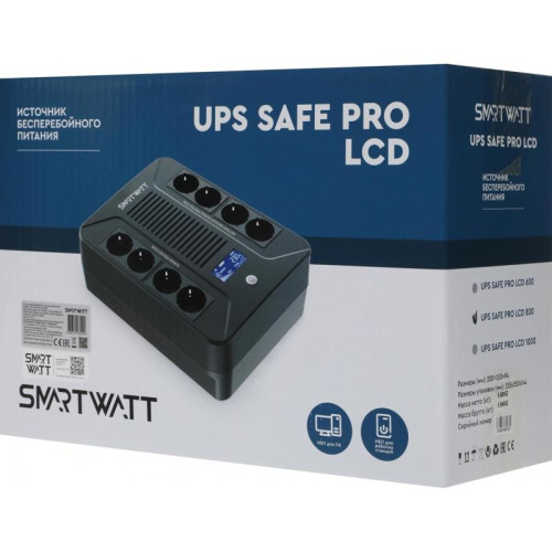 Источник бесперебойного питания Smartwatt SAFE PRO LCD 800 480Вт 480ВА черный