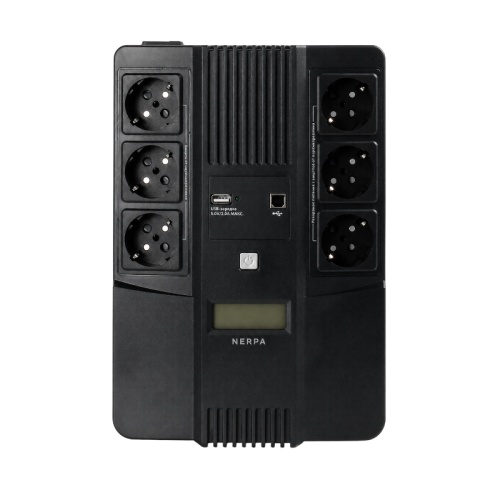 Источник бесперебойного питания NERPA RU 800ВА/480Вт, LCD, 6 розеток Schuko, Зарядка USB, АКБ 9 Ач/12 В