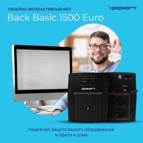 Источник бесперебойного питания Ippon Back Basic 1500 Euro 900Вт 1500ВА черный