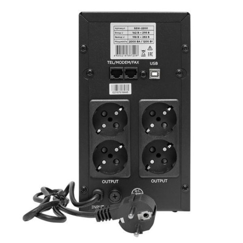 Источник бесперебойного питания/ Источник бесперебойного питания E-Power SSW200 2000 ВА 1200Вт, 4хSchuko, USB ,R45