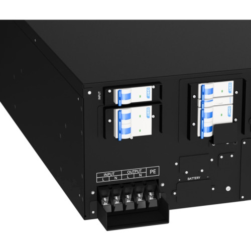 Источник бесперебойного питания/ ONTEK SM RT 6 (SB), 6 кВА/6 кВт (PF=1) для установки внутренних батарей, выходными клеммами и выходными розетками 6шт х С13, 2шт х С19, с выключателем сервисного байпаса и выходным выключателем, зарядное устройство 1-12А, 