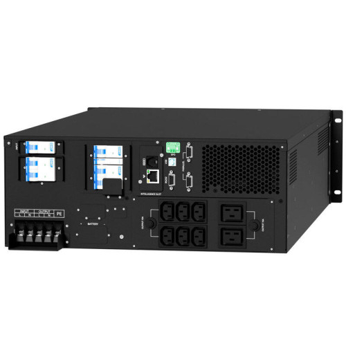 Источник бесперебойного питания/ ONTEK SM RT 6 (SB) BUL10, 6 кВА/6 кВт (PF=1) с внутренними аккумуляторными батареями с расчетным сроком службы 10 лет, выходными клеммами и выходными розетками 6шт х С13, 2шт х С19, с выключателем сервисного байпаса и выхо