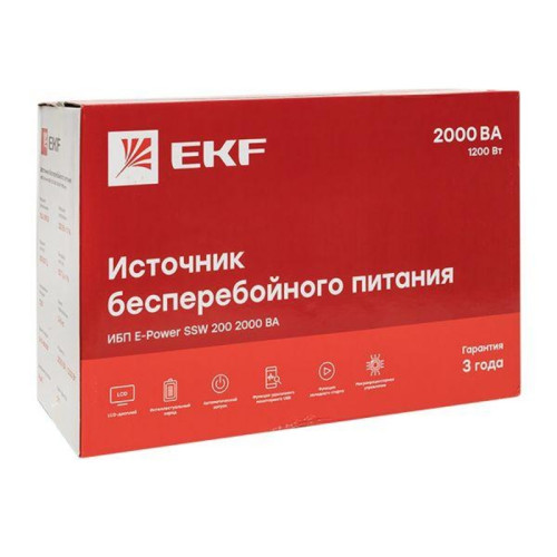 Источник бесперебойного питания/ Источник бесперебойного питания E-Power SSW200 2000 ВА 1200Вт, 4хSchuko, USB ,R45