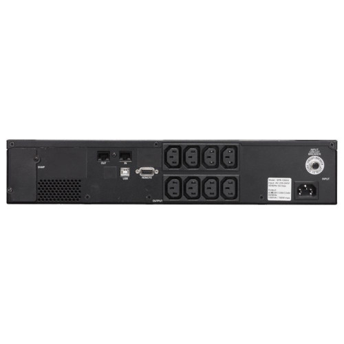 UPS POWERCOM SPR-1000, line-interactive, 1000 VA, 800 W, LCD, Rack / Tower, 8 IEC320 C13 sockets with redundant power supply, USB, RS-232, SNMP card slot, RJ45 protection, WxDxH 428x453x84 mm, 18.3 kg