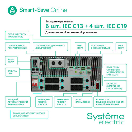 Источник бесперебойного питания Systeme Electriс SRT SRTSE6KRTXLIEC-NC 6000Вт 6000ВА черный Источник бесперебойного питания Systeme Electriс SRT SRTSE6KRTXLIEC-NC 6000Вт 6000ВА черный