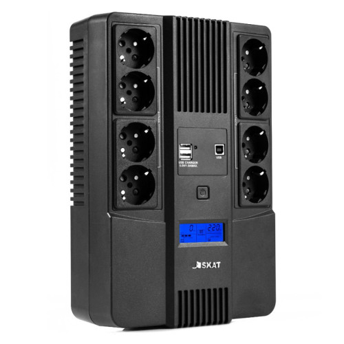 8933 ИБП SKAT-UPS 800-AID-IN-1x9-8 220В 480Вт, LCD, АКБ 1x 9Ач, line interactive, мод.синус, 8хSchuko,2xUS
