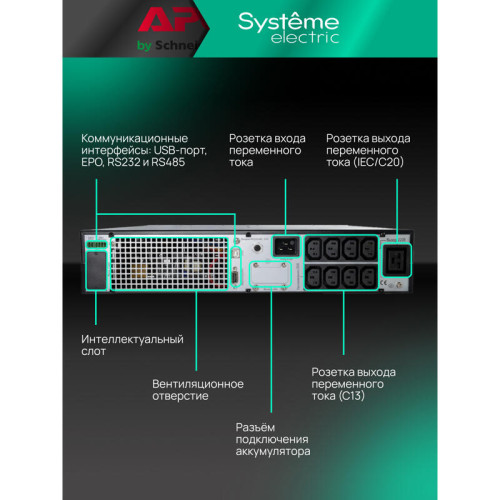 Systeme Electric SRTSE 2 поколения 1500 ВА/Вт, 2U, 8 C13+1 C19, USB, RS-232, сухие контакты, SNMP-карта Systeme Electric SRTSE 2 поколения 1500 ВА/Вт, 2U, 8 C13+1 C19, USB, RS-232, сухие контакты, SNMP-карта