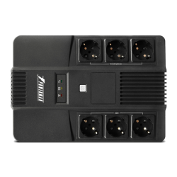 ИБП POWERMAN Brick 600, линейно-интерактивный, 600ВА, 360Вт,   3 евророзетки с резервным питанием, 3 евророзетки с фильтрацией, защита RJ45/RJ11, батарея 12В 7Ач 1 шт.,  293мм х 202мм х 93мм, 4.5 кг./ UPS POWERMAN Brick 600, line-interactive, 600VA, 360W,