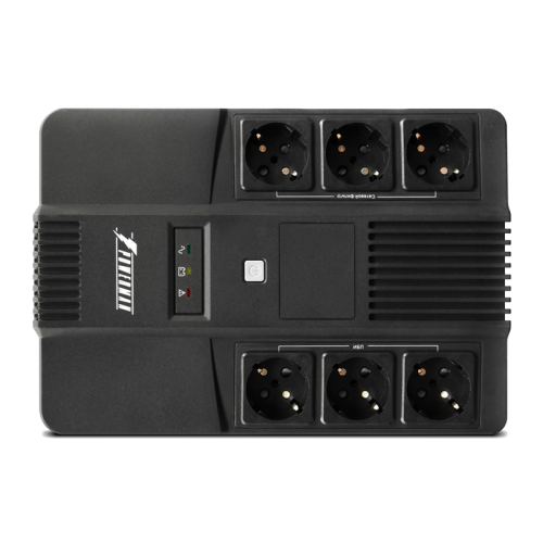 ИБП POWERMAN Brick 600, линейно-интерактивный, 600ВА, 360Вт,   3 евророзетки с резервным питанием, 3 евророзетки с фильтрацией, защита RJ45/RJ11, батарея 12В 7Ач 1 шт.,  293мм х 202мм х 93мм, 4.5 кг./ UPS POWERMAN Brick 600, line-interactive, 600VA, 360W,