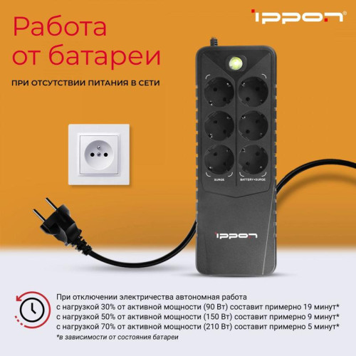 Источник бесперебойного питания Ippon Back Verso 600 300Вт 600ВА черный