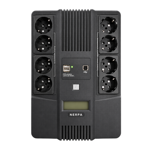 Источник бесперебойного питания NERPA RU 1000ВА/600Вт, LCD, 8 розеток Schuko, Зарядка USB, АКБ 9 Ач/12 В