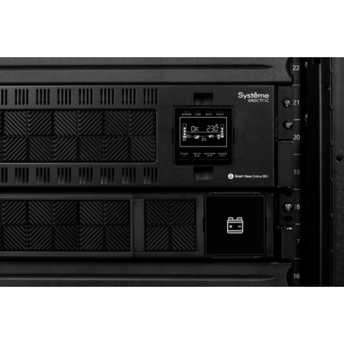 ИБП Systeme Electric Smart-Save Online SRV 10000 ВА, монтаж в стойку 5U, 230 В, 1:1, клеммный вход/выход, SmartSlot, LCD, USB, версия с возможностью увеличения времени автономии, 2 кор.